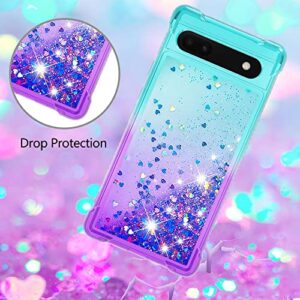 CAIYUNL for Google Pixel 7a Case with Screen Protector, Glitter Bling Floating Liquid Women Girls Soft TPU Slim Cute Phone Case Shockproof Protective Cover for Google Pixel 7a (2023)-Blue/Purple