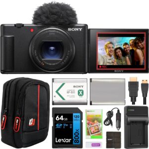 sony zv-1 ii vlog camera with 4k video & 20.1mp for content creators and vloggers black zv-1m2/b bundle with deco gear case + extra battery + 64gb memory card + hdmi micro cable + accessories kit