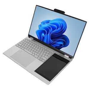 15.6inch 1920 x 1080 double screen laptop with 7 inch hd ips touch screen for windows 11, quad core quad thread 2.0ghz, bt4.2, dual band wifi, 2.4g/5g, backlight keyboard (16gb+128gb us plug)