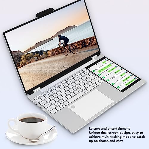 15.6inch 1920 x 1080 Double Screen Laptop with 7 inch HD IPS Touch Screen for Windows 11, Quad Core Quad Thread 2.0GHz, BT4.2, Dual Band WiFi, 2.4G/5G, Backlight Keyboard (16GB+128GB US Plug)