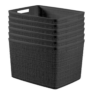 curver jute large decorative plastic organization and storage baskets, perfect bins for home office, closet shelves, kitchen pantry and all bedroom essentials, pack of 4, black