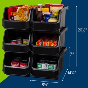 ReadySpace Plastic Containers for Organizing and Storage Bins for Closet, Kitchen, Office, Toys, or Pantry Organization, Large, 6-Pack, Black