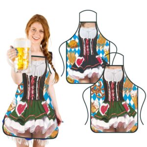 belcosd 2pcs oktoberfest apron, german oktoberfest decorations party, bavarian style novelty funny aprons for women, adjustable tying ropes, couples cooking dirndl apron