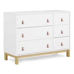 gap babygap legacy 6 drawer dresser with leather pulls and interlocking drawers - greenguard gold certified, bianca white/natural