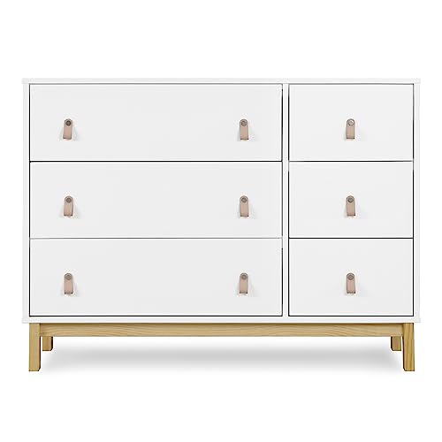 GAP babyGap Legacy 6 Drawer Dresser with Leather Pulls and Interlocking Drawers - Greenguard Gold Certified, Bianca White/Natural