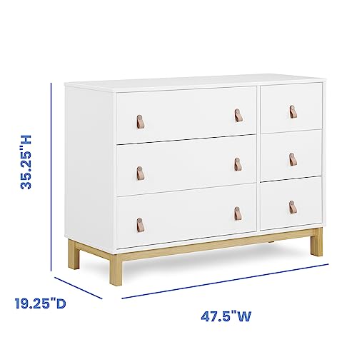 GAP babyGap Legacy 6 Drawer Dresser with Leather Pulls and Interlocking Drawers - Greenguard Gold Certified, Bianca White/Natural