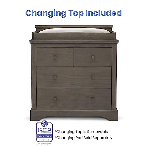 Simmons Kids Paloma 4 Drawer Dresser with Changing Top and Interlocking Drawers - Greenguard Gold Certified, Rustic Grey