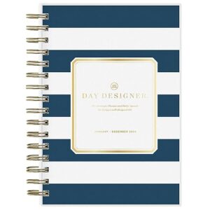 day designer for blue sky 2024 daily and monthly planner, 5" x 8", frosted cover, wirebound, navy stripe (103623-24)