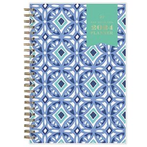blue sky day designer 2024 weekly and monthly planner, 5" x 8", frosted cover, wirebound, tile (101410-24)