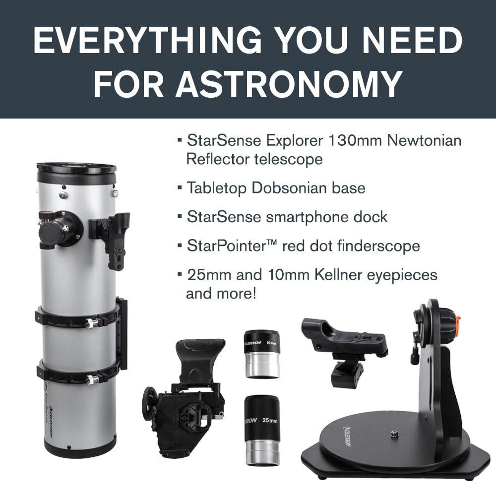 Celestron – StarSense Explorer 130mm Tabletop Dobsonian Smartphone App-Enabled Telescope – Works with StarSense App to Help You Find Nebulae, Planets & More – iPhone/Android Compatible