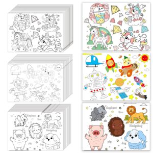 150 pieces disposable paper placemats coloring activity sheets paper place mats bulk dining table placemats set 14.5*10 sublimation placemats for restaurant christmas party(space aminal unicorn theme）