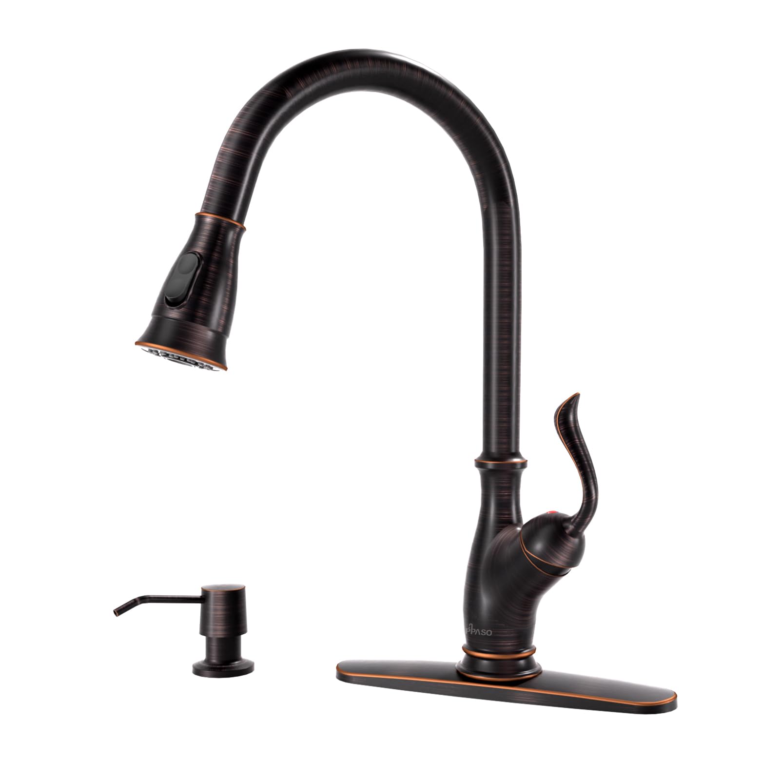 APPASO Oil Rubbed Bronze Kitchen Faucet, Solid Brass Kitchen Faucet with Soap Dispenser Bronze, High Arch Single Handle Kitchen Sink Faucet with Pull Down Sprayer, Optional Deck Plate