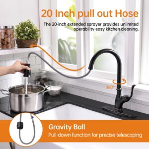 APPASO Oil Rubbed Bronze Kitchen Faucet, Solid Brass Kitchen Faucet with Soap Dispenser Bronze, High Arch Single Handle Kitchen Sink Faucet with Pull Down Sprayer, Optional Deck Plate