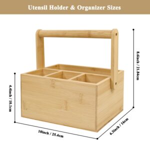 MITUKIYOUNG Utensils Holder, Caddy Cutlery Holder Silverware, Utensils Organizer, Bamboo Utensil Holder And Organizer with Handle, Utensil Holder for Party, Basket Holder for Kitchen Table, Cabinet