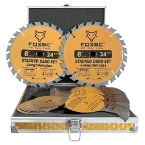 foxbc 8" carbide stacking dado blade set for sawstop, jet, dewalt, bosch saw - 14 pieces