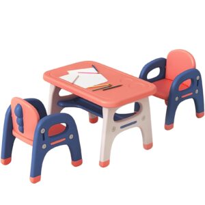 kids table and chair set, activity table for kids with storage shelf ideal for preschool, kindergarten, easy to clean,durable and drawing,toddler table and chair set(coral red)
