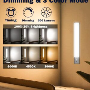 LAJOSO 64 LED Under Cabinet Lights Motion Sensor, 3 Color Kitchen Counter Lighting Wireless, Rechargeable Closet Lights Remote, Dimmable Night Light for Shelf Pantry Stair Hallway 3Pack