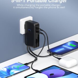 Portable Charger, Power Bank, 16000mAh Power Bank Built-in AC Wall Plug and Cables, PD 30W and QC4.0 Fast Charger for iPhone and Android Phones and Most Electronic Devices (Black)