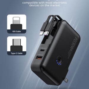 Portable Charger, Power Bank, 16000mAh Power Bank Built-in AC Wall Plug and Cables, PD 30W and QC4.0 Fast Charger for iPhone and Android Phones and Most Electronic Devices (Black)