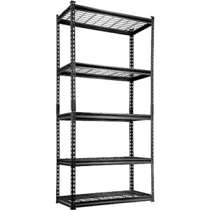 VEVOR Storage Shelving Unit, 5-Tier Adjustable, 2000 lbs Capacity, Heavy Duty Garage Shelves Metal Organizer Wire Rack, Black, 36" L x 16" W x 72" H for Kitchen Pantry Basement Bathroom Laundry Closet