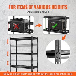 VEVOR Storage Shelving Unit, 5-Tier Adjustable, 2000 lbs Capacity, Heavy Duty Garage Shelves Metal Organizer Wire Rack, Black, 36" L x 16" W x 72" H for Kitchen Pantry Basement Bathroom Laundry Closet