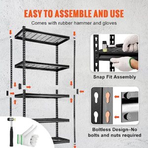 VEVOR Storage Shelving Unit, 5-Tier Adjustable, 2000 lbs Capacity, Heavy Duty Garage Shelves Metal Organizer Wire Rack, Black, 36" L x 16" W x 72" H for Kitchen Pantry Basement Bathroom Laundry Closet