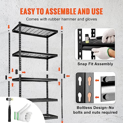 VEVOR Storage Shelving Unit, 5-Tier Adjustable, 2000 lbs Capacity, Heavy Duty Garage Shelves Metal Organizer Wire Rack, Black, 36" L x 16" W x 72" H for Kitchen Pantry Basement Bathroom Laundry Closet