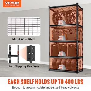 VEVOR Storage Shelving Unit, 5-Tier Adjustable, 2000 lbs Capacity, Heavy Duty Garage Shelves Metal Organizer Wire Rack, Black, 36" L x 16" W x 72" H for Kitchen Pantry Basement Bathroom Laundry Closet