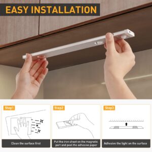 3 Color Under Cabinet Lights Motion Sensor - LUXJET 11.8 inch Rechargeable LED Under Cabinet Lighting Wireless Light for Kitchen, Wardrobe, Cupboard, Camping