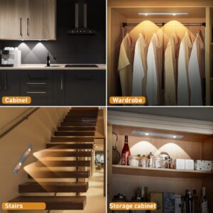 3 Color Under Cabinet Lights Motion Sensor - LUXJET 11.8 inch Rechargeable LED Under Cabinet Lighting Wireless Light for Kitchen, Wardrobe, Cupboard, Camping