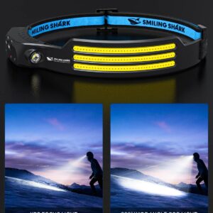 Smiling Shark LED Headlamp, 230°Wide Angle 3*White Light 2 Pack The Brightest Head Lamp Rechargeable Motion Sensor Waterproof Headlight for Camping Hiking Outdoor, Head-Lamp-LED-Frontale-Light