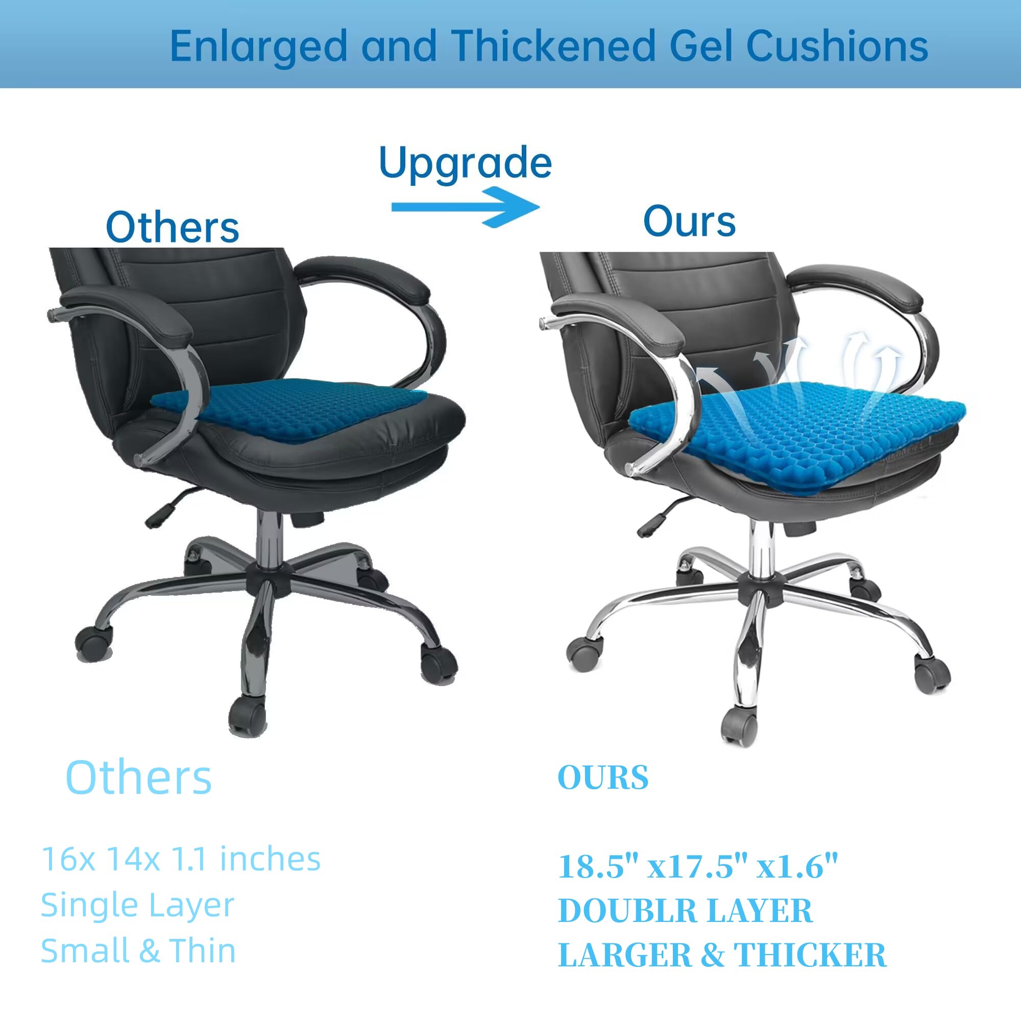 Office Chair Cushions Pads, Seat Cushion for Desk Chair Wheelchair, Gel Seat Cushion for Long Sitting, Car Seat Cushion Cooling Pad, Chair Cushion Pad for Back Sciatica Coccyx Tailbone Pain Relief