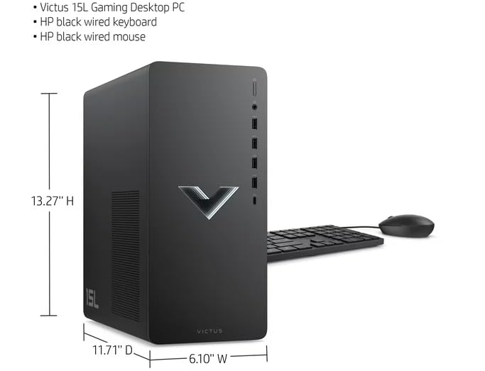 HP Victus 15L Gaming Desktop PC, AMD Ryzen 5 5600G, AMD RX6400, 32GB RAM, 2TB SSD, Mica Silver, Windows 11 Home, TG02-0013w