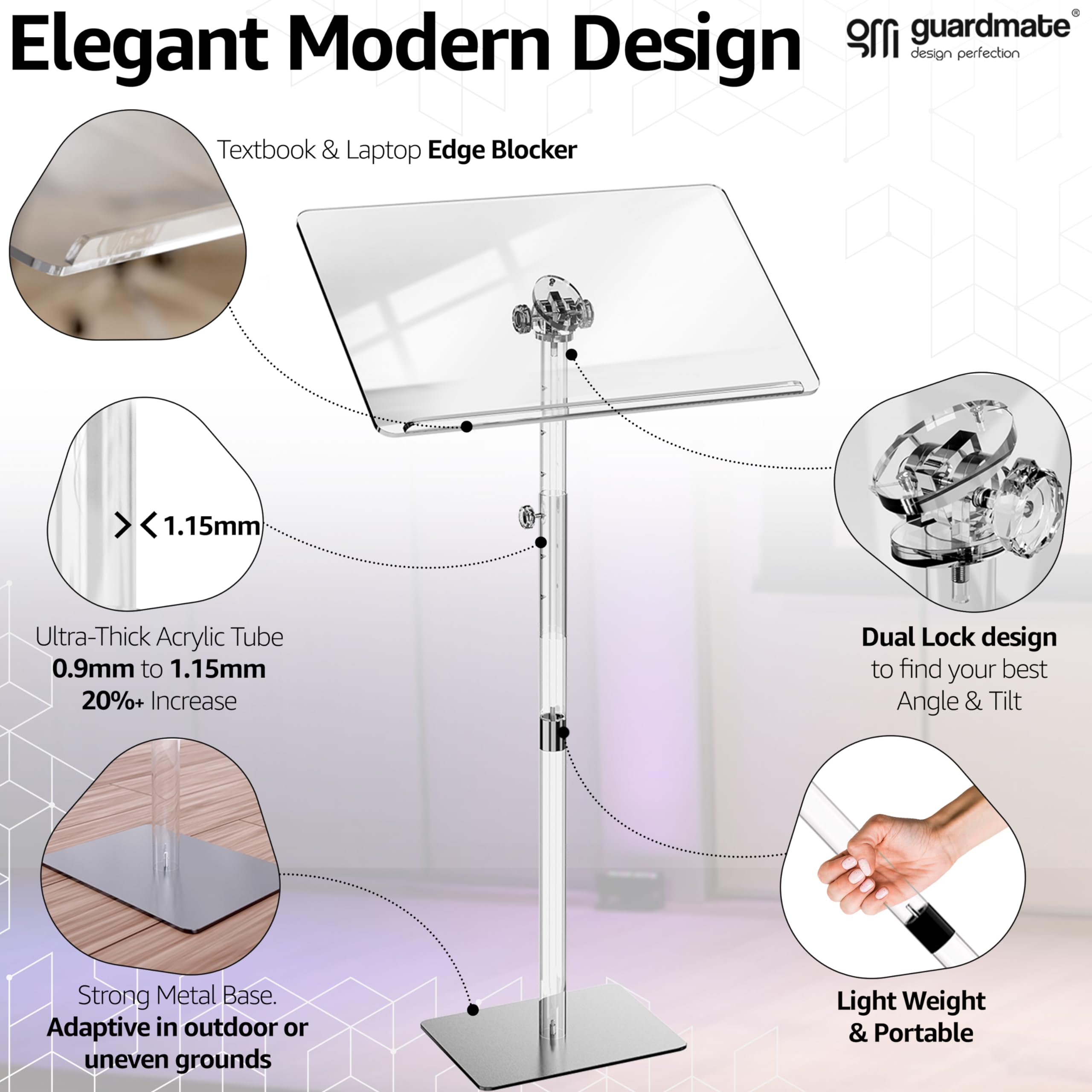 Ultra Clear Acrylic Pulpit Podium Stand | Modern Portable Pulpits for Churches Pastors Modern School Classroom Lecterns | Music Wedding Event Reception (Height Adjustable-24'X16')