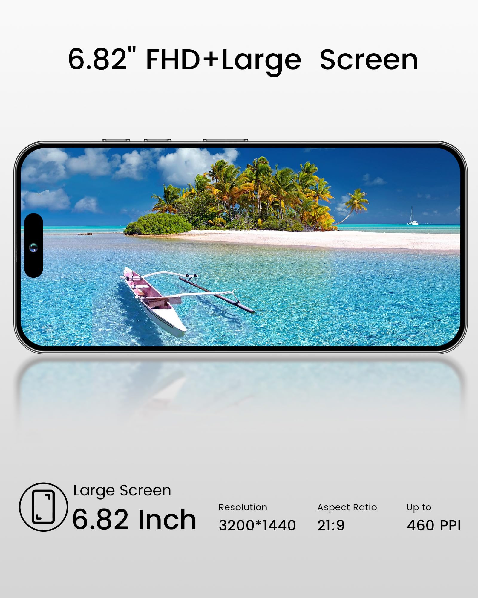 ExAchat A14 Pro Max 5G Phone Unlocked, Android 13 Phone Unlocked 6GB+128GB 6.82" FHD+ Display 120HzD 64MP Camera 6800mAh Dual SIM 5G Smartphone GPS/Fingerprint/Face ID (White)