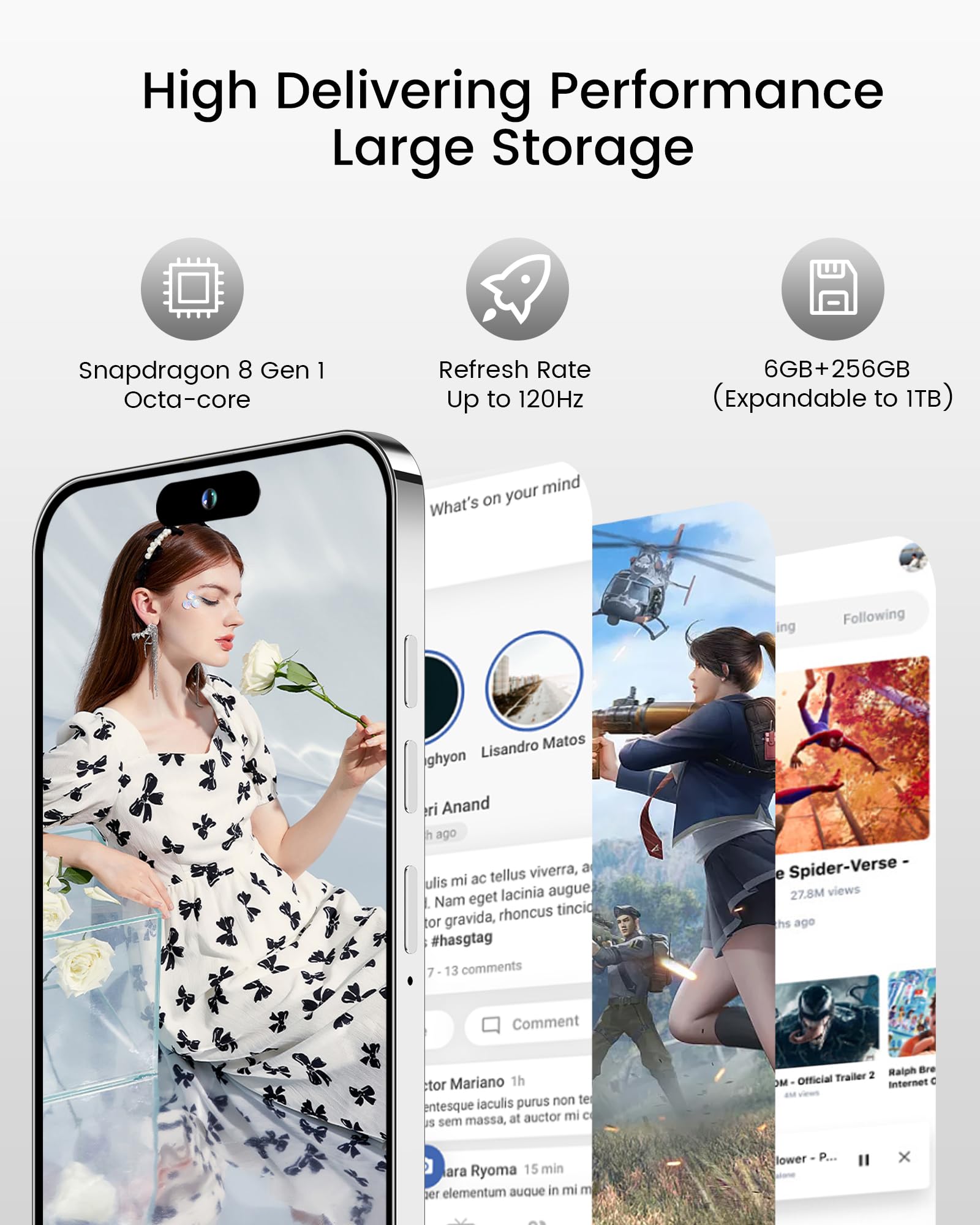 ExAchat A14 Pro Max 5G Phone Unlocked, Android 13 Phone Unlocked 6GB+128GB 6.82" FHD+ Display 120HzD 64MP Camera 6800mAh Dual SIM 5G Smartphone GPS/Fingerprint/Face ID (White)