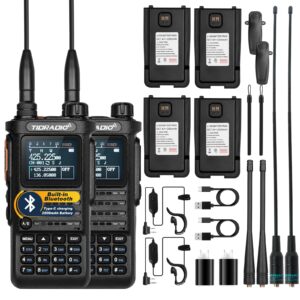 (2nd gen) tidradio h8 gmrs handheld radio with bluetooth programming repeater capable dual band long range two way radios walkie talkies with 4pcs batteries 771 long antenna & earpiece- 2pack full kit