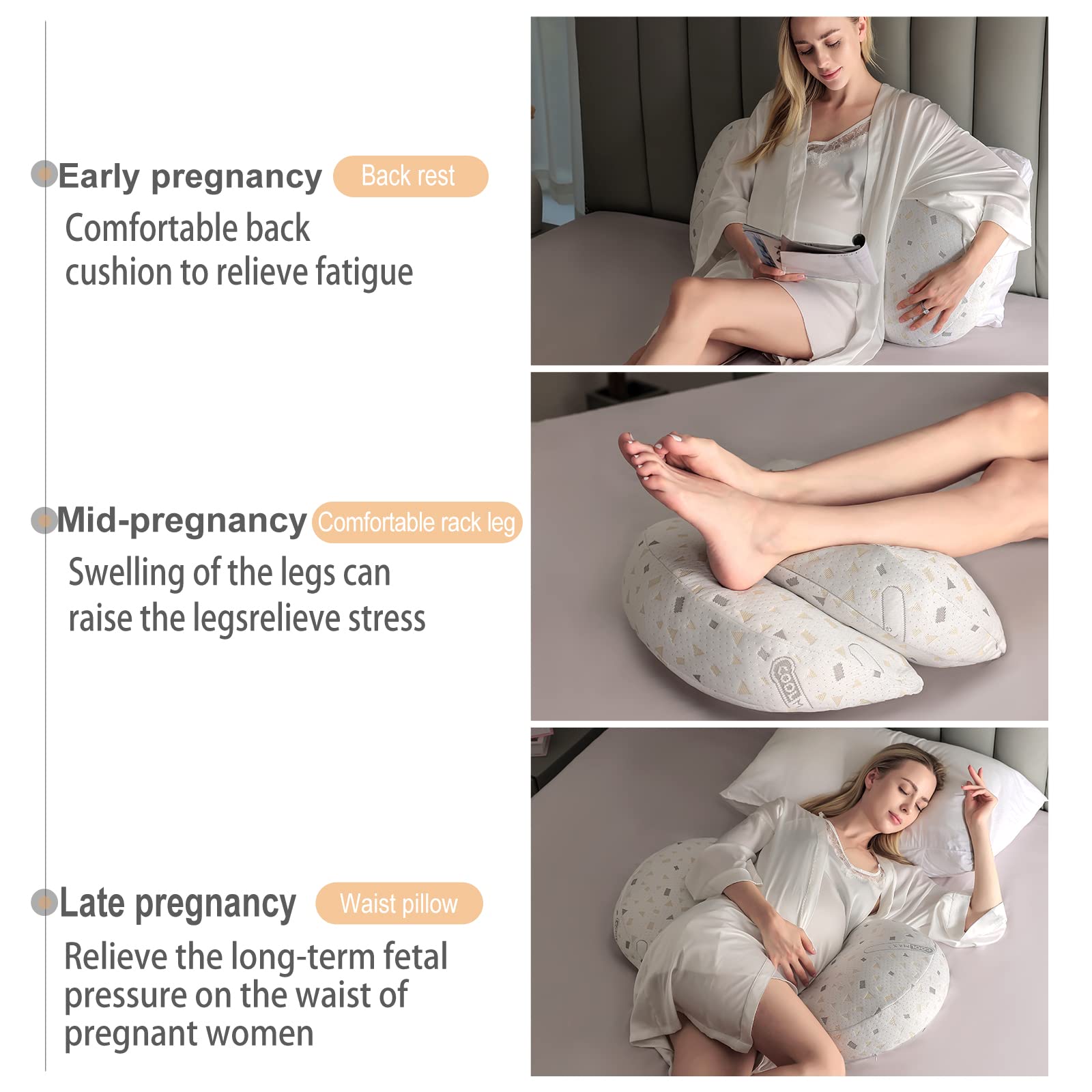 Emachi Pregnancy Pillow for Pregnant Women, Soft Pregnancy Body Pillow, Pillow Used to Support and Relieve Pain or discomfort in The Waist, Abdomen and Buttocks, Detachable Grey.