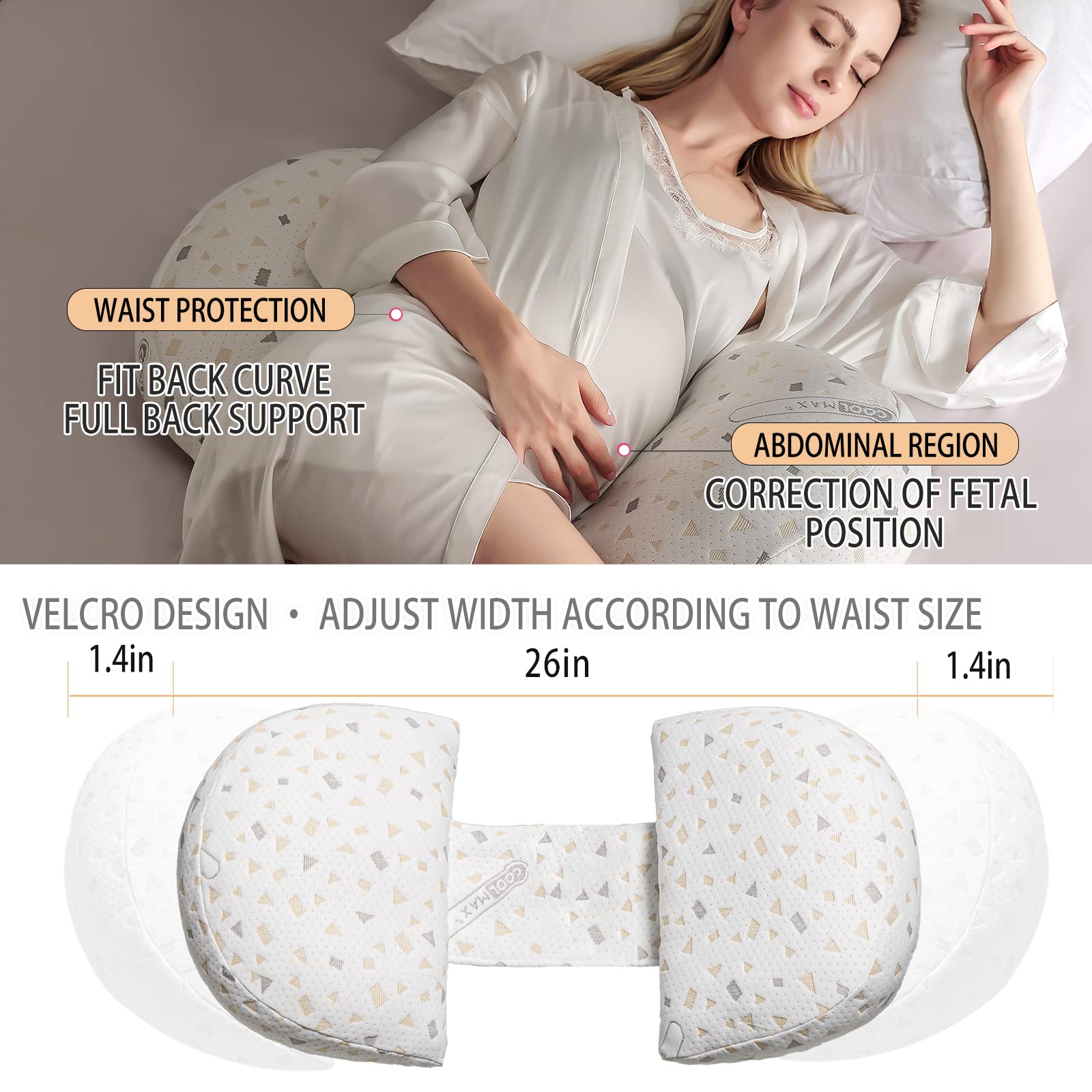 Emachi Pregnancy Pillow for Pregnant Women, Soft Pregnancy Body Pillow, Pillow Used to Support and Relieve Pain or discomfort in The Waist, Abdomen and Buttocks, Detachable Grey.