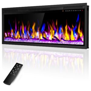 42 inch electric fireplace heater, recessed in-wall and wall-mounted linear heater fireplace,13 adjustable flame color and 5 brightness,touch screen & remote control,1500/750w, black