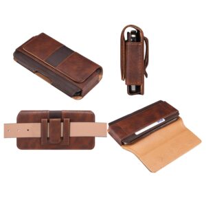 Cell Phone Holster Belt Clip Case Belt Loop Pouch Holder for Samsung Galaxy S23 Ultra S22 Ultra S21 Plus S20 FE Note 20 A54 A03/ Google Pixel 6 7 Pro/Moto G Power 5G iPhone 14 Plus/TCL 30 SE (Brown)