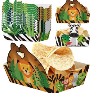 Caoekego 24 Pcs Jungle Safari Snack Trays Party Supplies，Jungle Animals Food Boats Bowl for Wild One Birthday Party Wedding Baby Shower Tropical Dinner Decorations