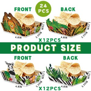 Caoekego 24 Pcs Jungle Safari Snack Trays Party Supplies，Jungle Animals Food Boats Bowl for Wild One Birthday Party Wedding Baby Shower Tropical Dinner Decorations