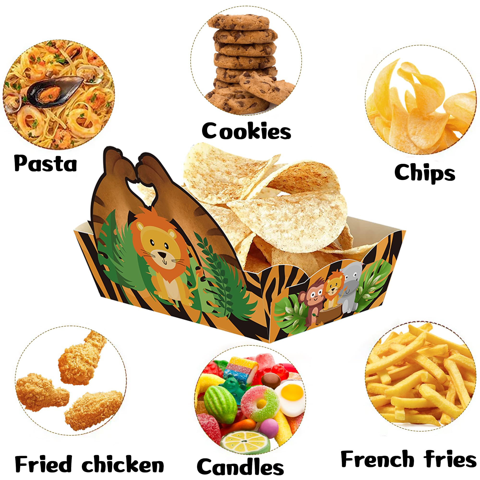 Caoekego 24 Pcs Jungle Safari Snack Trays Party Supplies，Jungle Animals Food Boats Bowl for Wild One Birthday Party Wedding Baby Shower Tropical Dinner Decorations