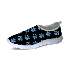 forchrinse blue tie dye dog paw print women men go walk mesh slip on tennis shoes running walking shoes breathable