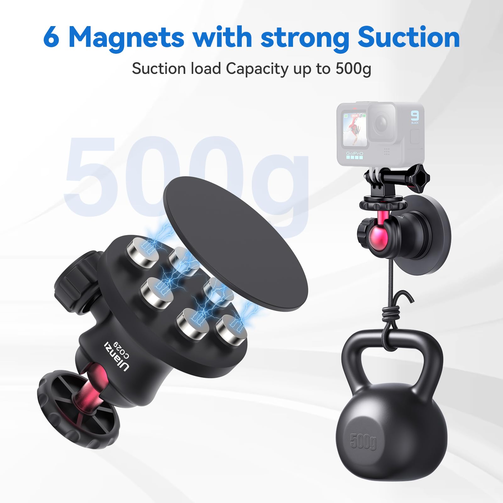 ULANZI Magnetic Camera Mount for GoPro, Strong Magnetic Mount with 360° Rotation Ball Head and Built-in 6 Magnets, Compatible with GoPro Hero 11/10/9/8/7/6, DJI OSMO Action, Insta360