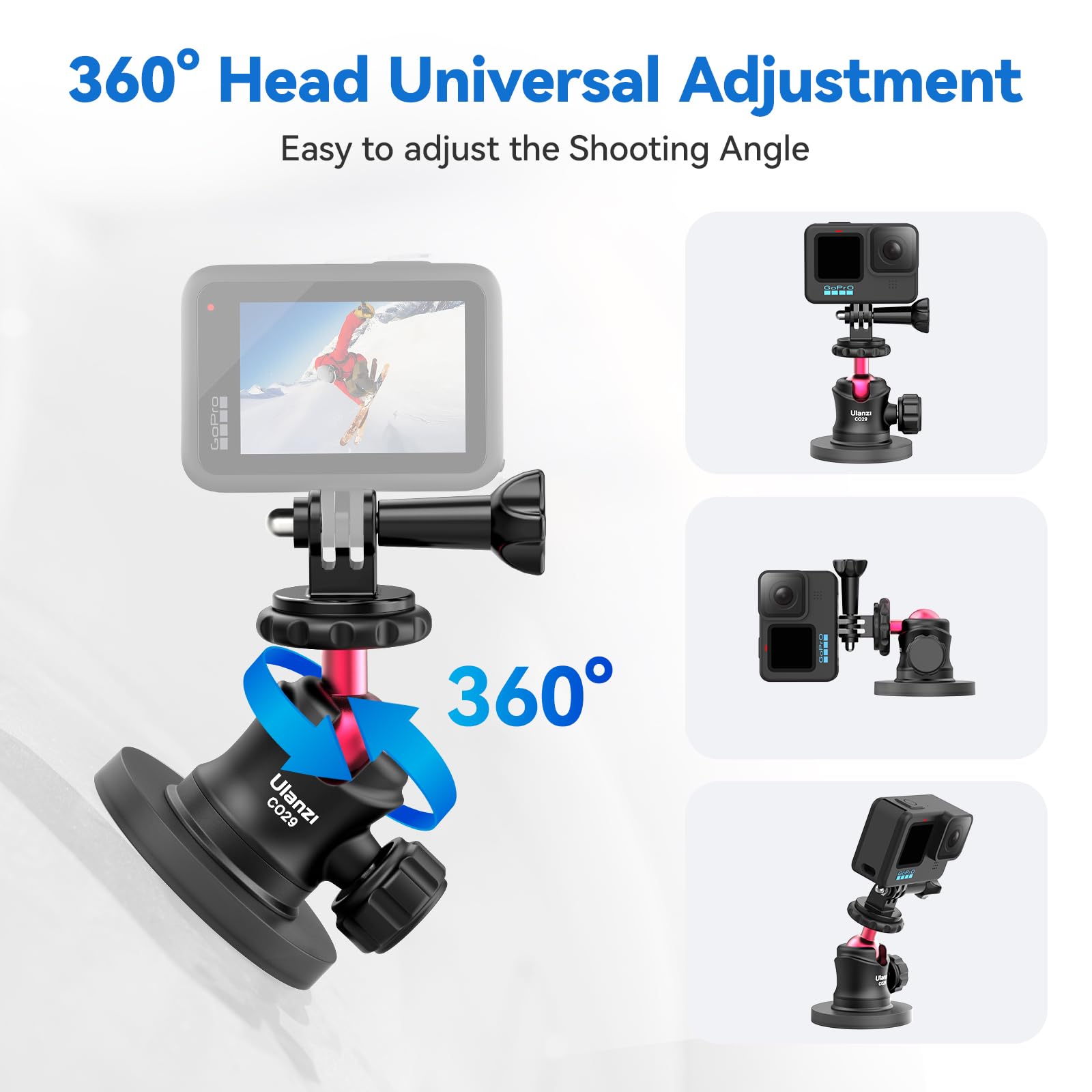 ULANZI Magnetic Camera Mount for GoPro, Strong Magnetic Mount with 360° Rotation Ball Head and Built-in 6 Magnets, Compatible with GoPro Hero 11/10/9/8/7/6, DJI OSMO Action, Insta360