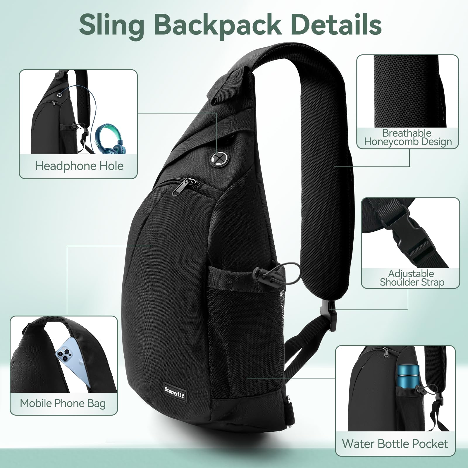 Storvyllf Sling Bag Crossbody Men,Large Laptop Sling Bag for Men with Phone Bag Crossbody Sling Backpack for Hiking Working