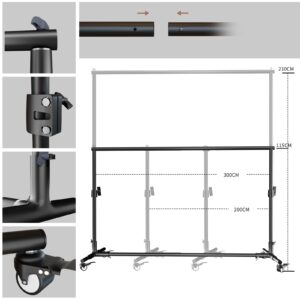 FOUTOUKEEP Backdrop Stand 10x7ft(WxH) with Wheels Photo Studio Adjustable Background Stand Support Kit with 6 Crossbars, 4 Backdrop Clamps, Carrying Bag for Parties Wedding Events Decoration