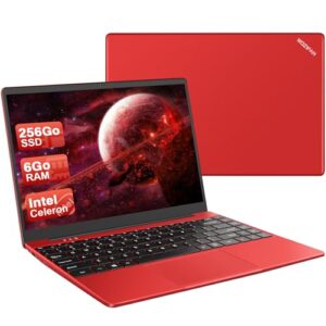 wozifan 14" laptop 6gb ram 256gb ssd traditional laptops computer win 11 full metal 2.4g+5g wifi bt 4.2 1920x1080 fhd with wireless mouse for work study entertainment-red